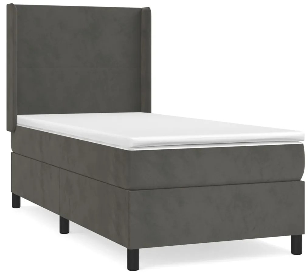 vidaXL Κρεβάτι Boxspring με Στρώμα Σκούρο Γκρι 100x200 εκ. Βελούδινο