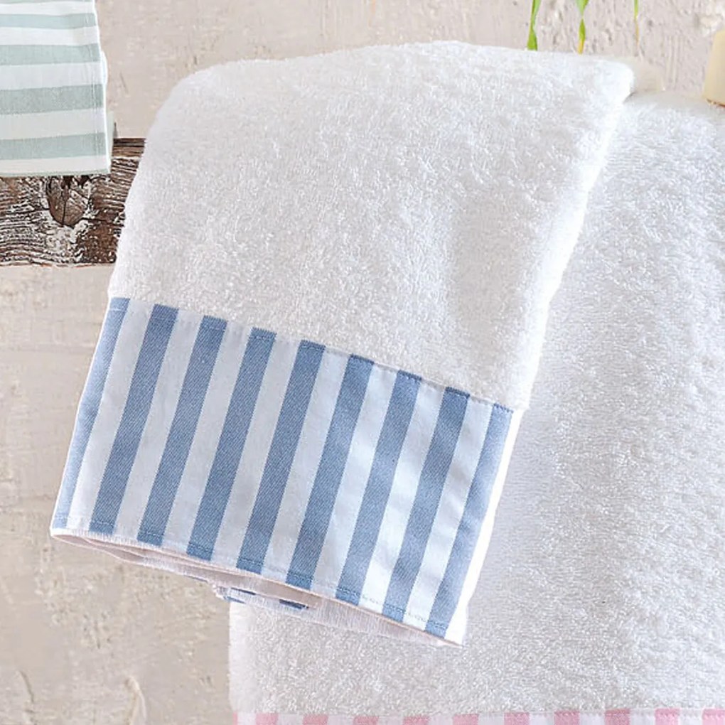 Πετσέτες Μπάνιου (Σετ 2τμχ) Rythmos Eloise 500gsm Λευκό,Γαλάζιο