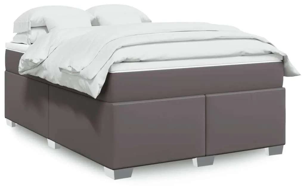 vidaXL Κρεβάτι Boxspring με Στρώμα Γκρι 140x190εκ. από Συνθετικό Δέρμα