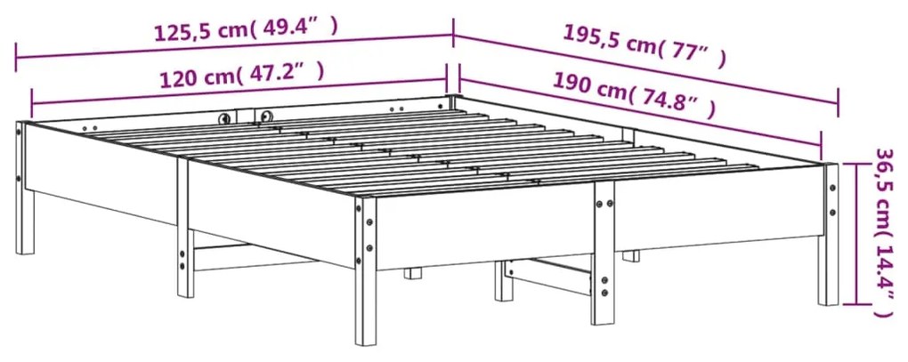 Σκελετός Κρεβατιού Χωρίς Στρώμα 120x190 εκ Μασίφ Ξύλο Πεύκου - Καφέ