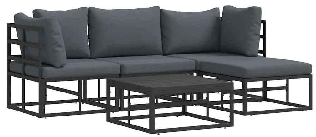 vidaXL Σετ Καναπέ Κήπου με μαξιλάρι 5 pcs Μαύρο Αλουμίνιο