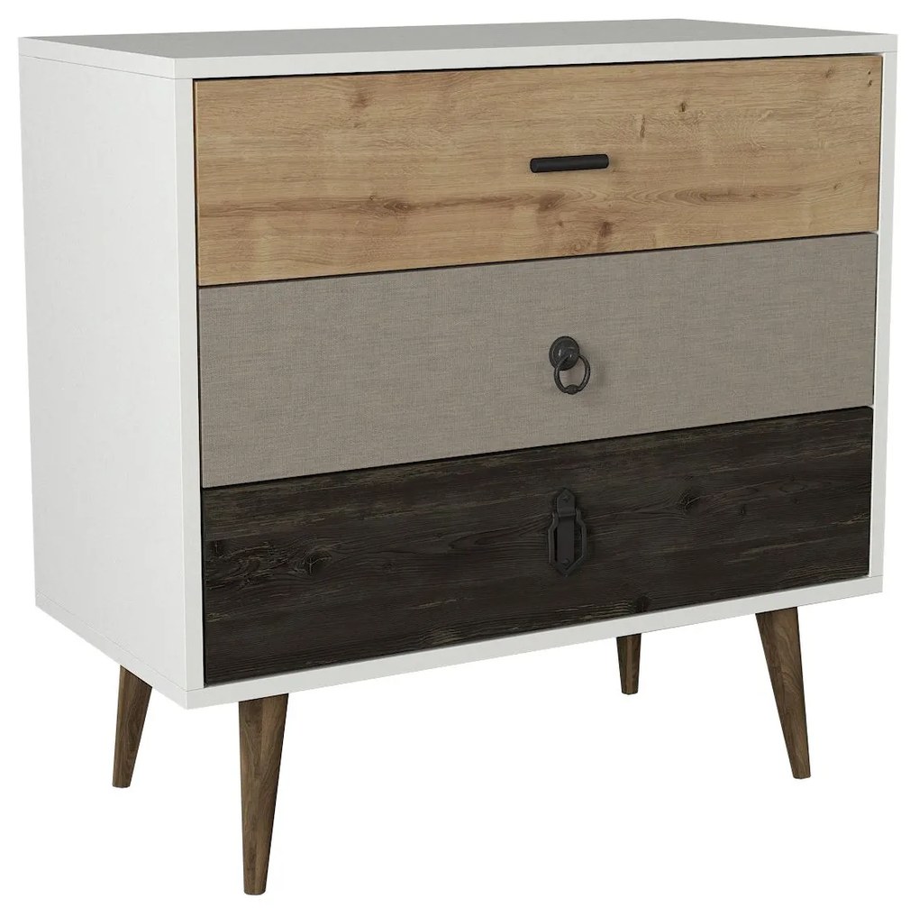 Συρταριέρα ArteLibre KIMOLOS Λευκό/Φυσικό/Καφέ 80x40x79cm-14410119