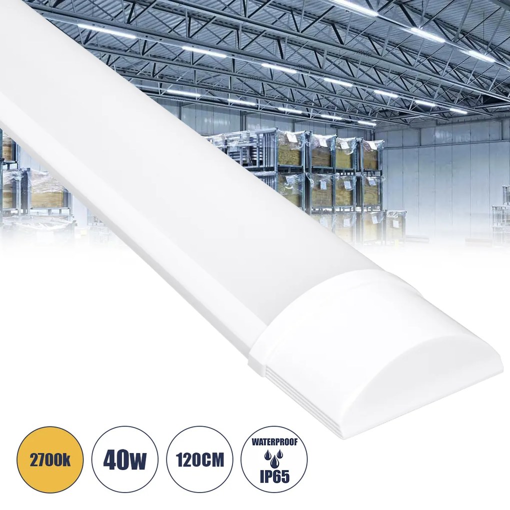 GloboStar 60160 LED Γραμμικό Βιομηχανικό Φωτιστικό Tri-Proof 120cm 40W 3648lm 120° AC 220-240V Αδιάβροχο IP65 Μ120 x Π7.5 x Υ2.5cm Θερμό Λευκό 2700K - 2 Χρόνια Εγγύηση