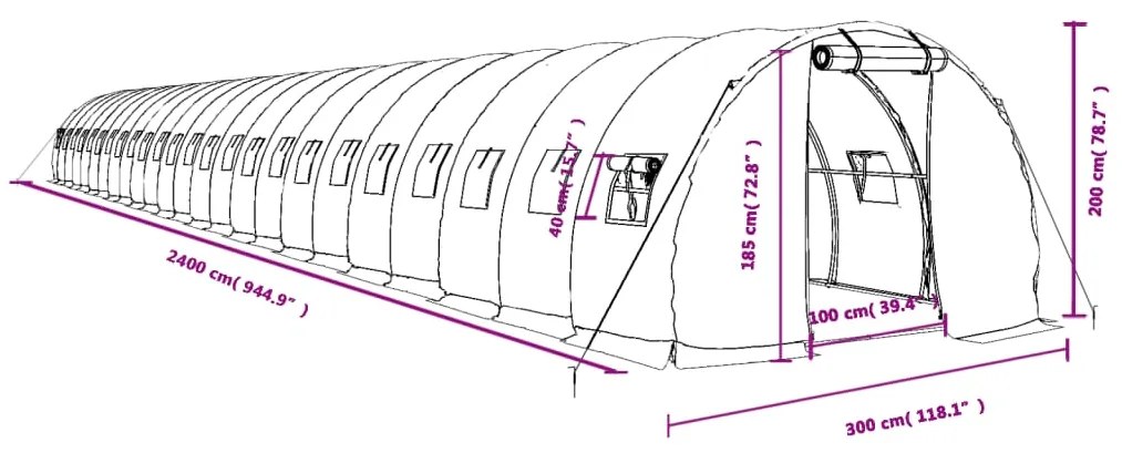 Θερμοκήπιο Πράσινο 72 μ² 24 x 3 x 2 μ. με Ατσάλινο Πλαίσιο - Πράσινο