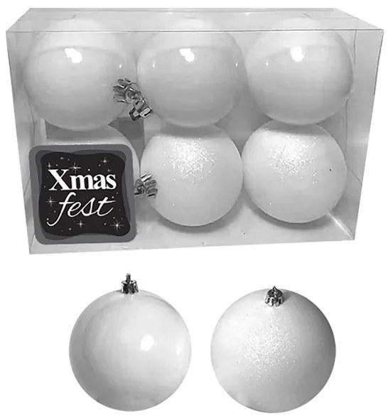 Σετ Μπάλες 6τμχ Λευκές Shiny-Glitter Δ7εκ. Xmas fest 93-2522