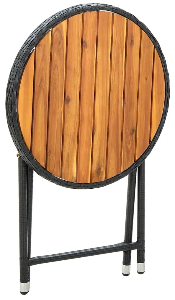 vidaXL Τραπέζι Βοηθητικό Μαύρο 60 εκ. Συνθετικό Ρατάν / Ξύλο Ακακίας