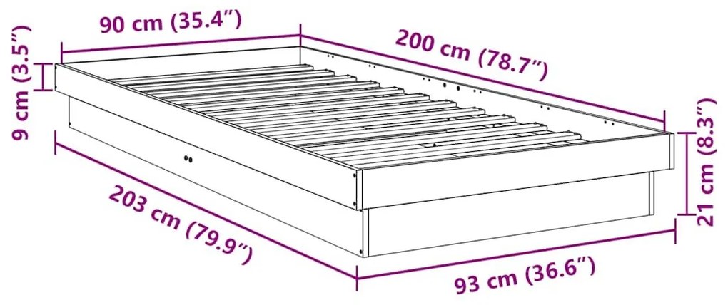 Πλαίσιο κρεβατιού χωρίς στρώμα 90x200 cm Στερεό ξύλο δρυός - Καφέ