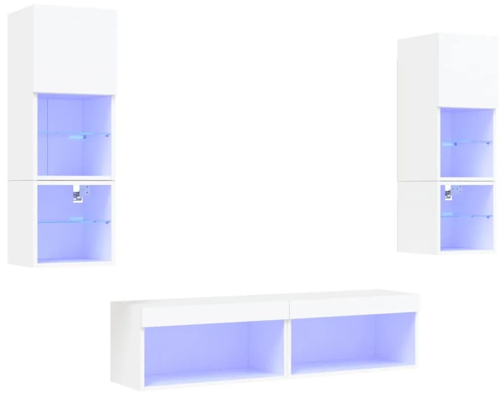 vidaXL Έπιπλα Τοίχου Τηλεόρασης 6 τεμ LED Λευκά από Επεξεργασμένο Ξύλο