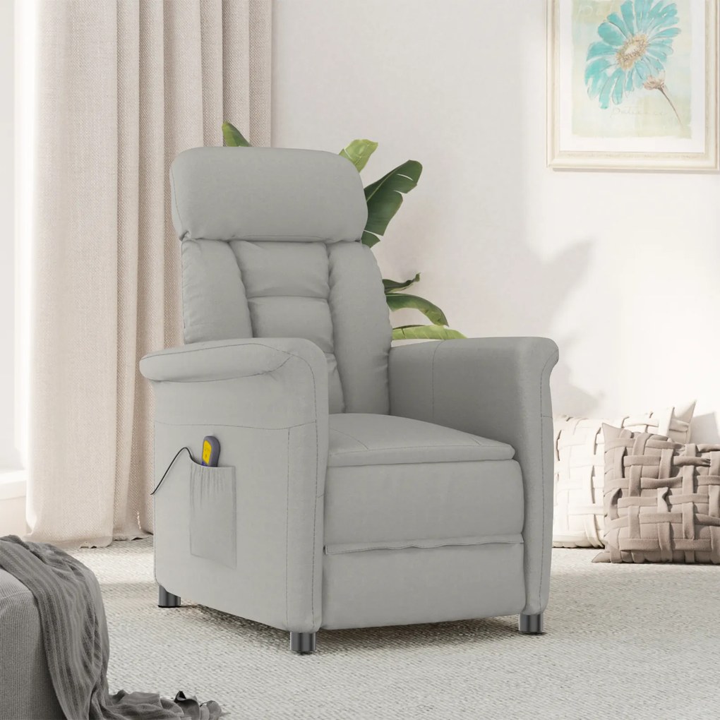 vidaXL Πολυθρόνα Μασάζ Ανοιχτό Γκρι Microfibre