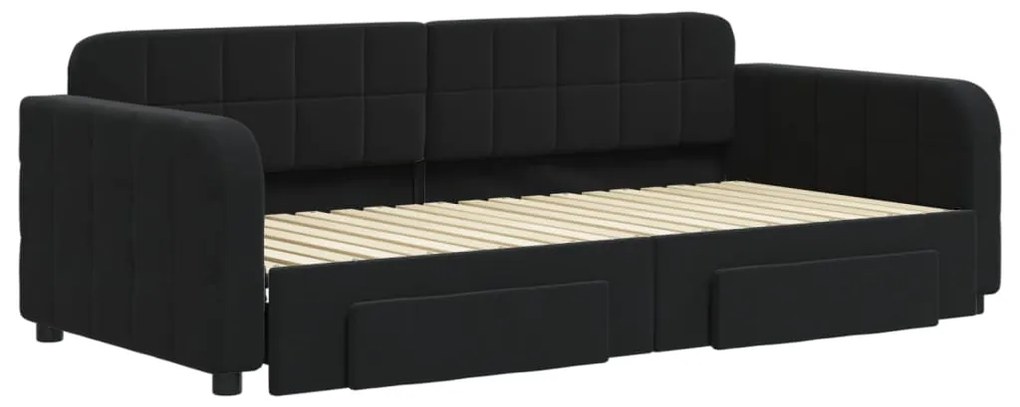 vidaXL Καναπές Κρεβάτι Συρόμενος Μαύρο 90x190 εκ. Βελούδο & Συρτάρια