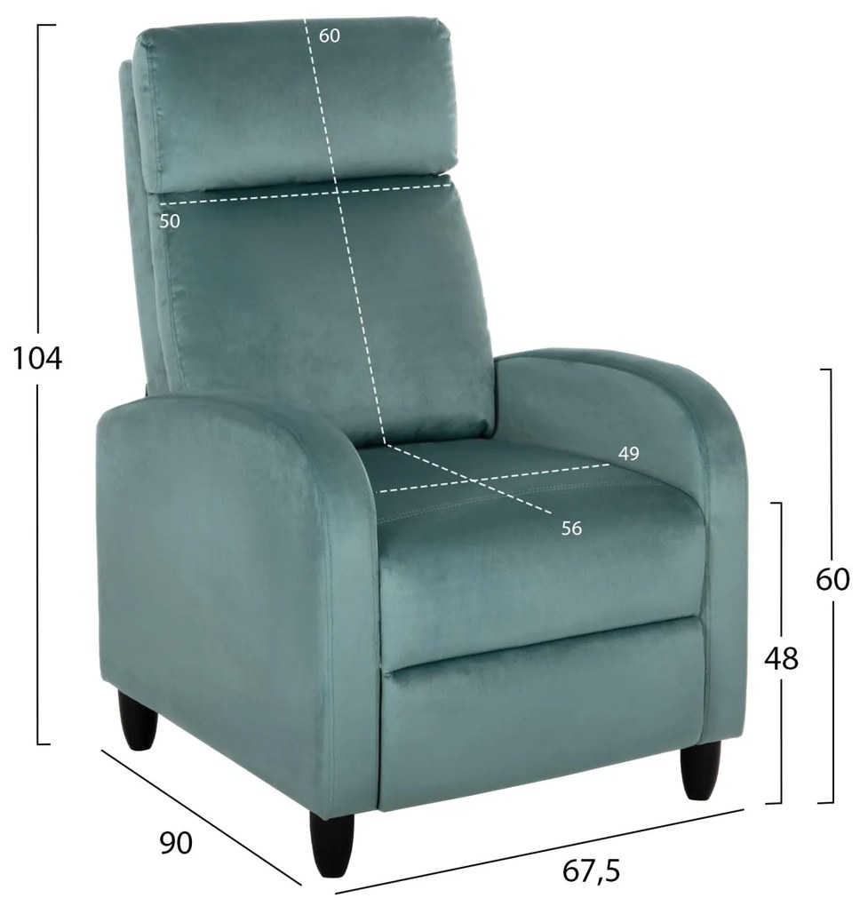 Πολυθρόνα HIBER RELAX C9782.07 Φυστικί Βελούδο 67,5x90x104Υ εκ. 67.5x90x104 εκ.