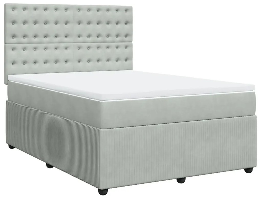 vidaXL Κρεβάτι Boxspring με Στρώμα Ανοιχτό Γκρι 160x200 εκ. Βελούδινο