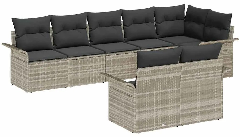 vidaXL Σετ Καναπέ Κήπου με μαξιλάρι 8 pcs Ανοιχτό γκρι Πολυ ράταν