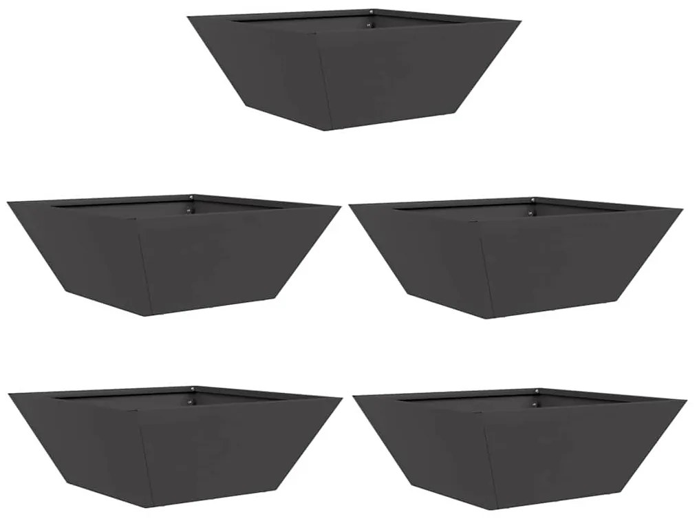 vidaXL Γλάστρα Κήπου 5 pcs Μαύρο 40 x 40 x 15 cm Ψυχρής έλασης χάλυβας
