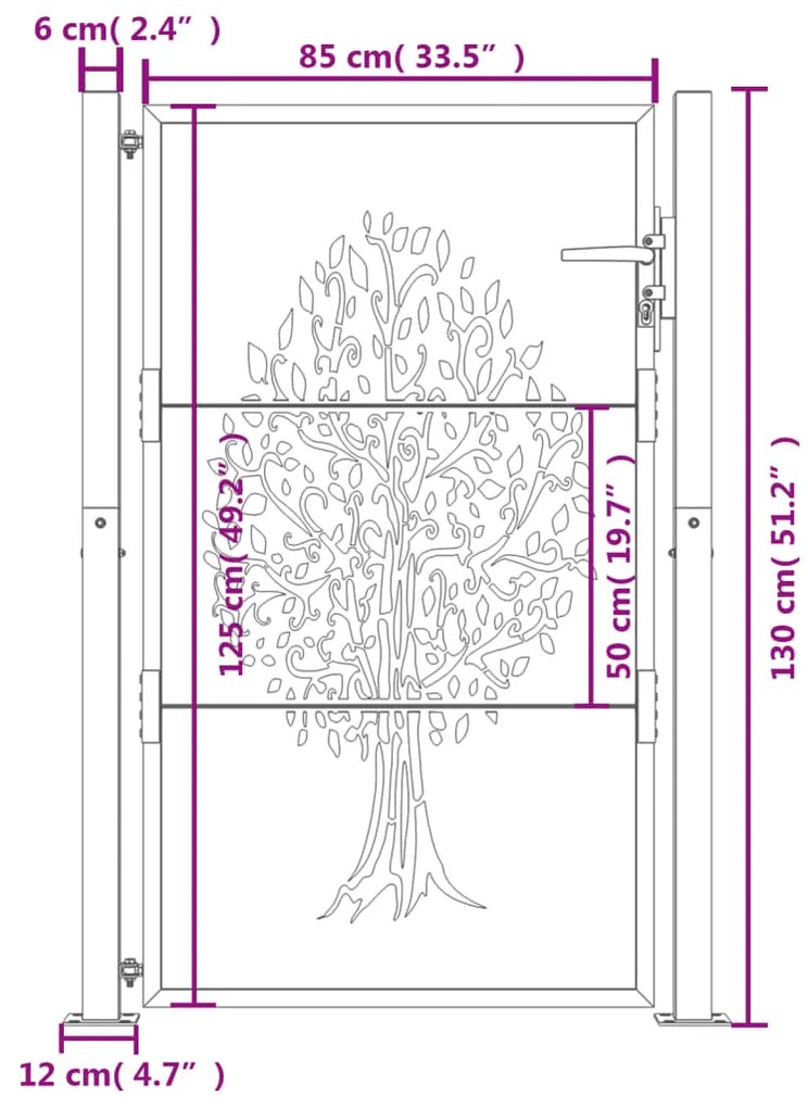 Πύλη Κήπου με Σχέδιο Δέντρο Ανθρακί 105 x 130 εκ. Ατσάλινη - Ανθρακί