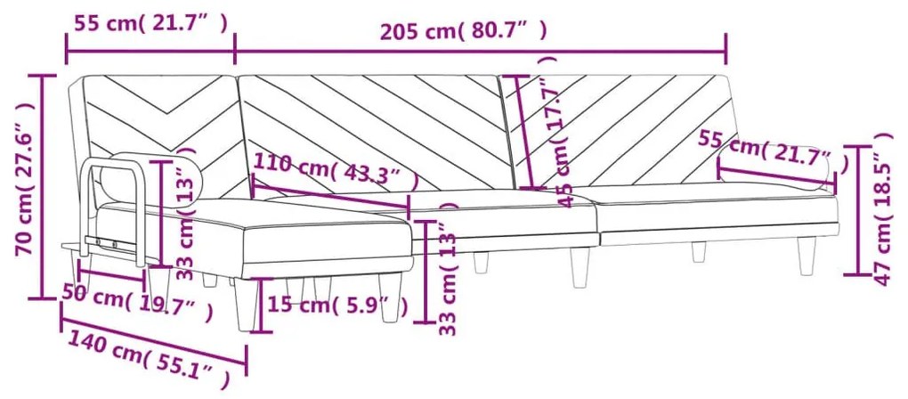 Καναπές Κρεβάτι Γωνιακός Αν. Γκρι 260x140x70 εκ. Υφασμάτινος - Γκρι