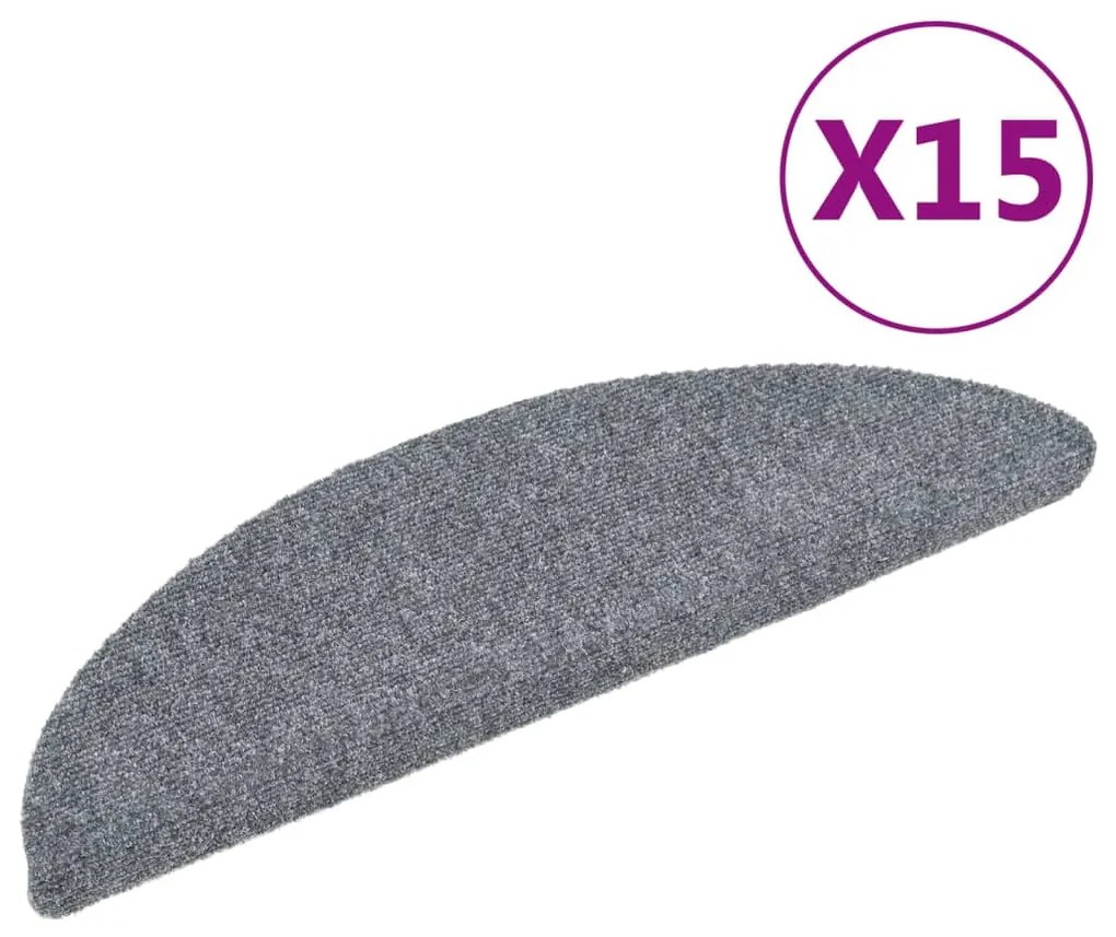 vidaXL Πατάκια Σκαλιών Αυτοκόλλητα 15 τεμ. Ανοιχτό Γκρι Ημίκυκλα 56x17x3 εκ.