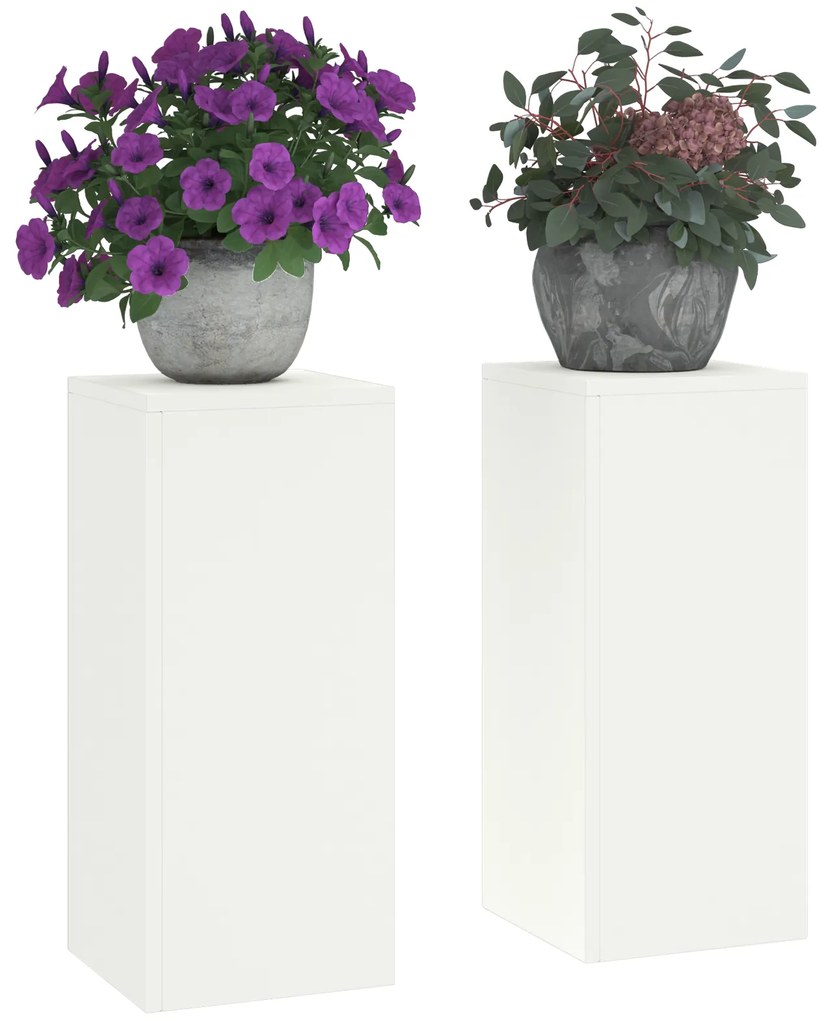 vidaXL Εξωτερικές Σταντ Φυτών σετ 2 σε λευκό, 24x24x55 εκ, Ατσάλι