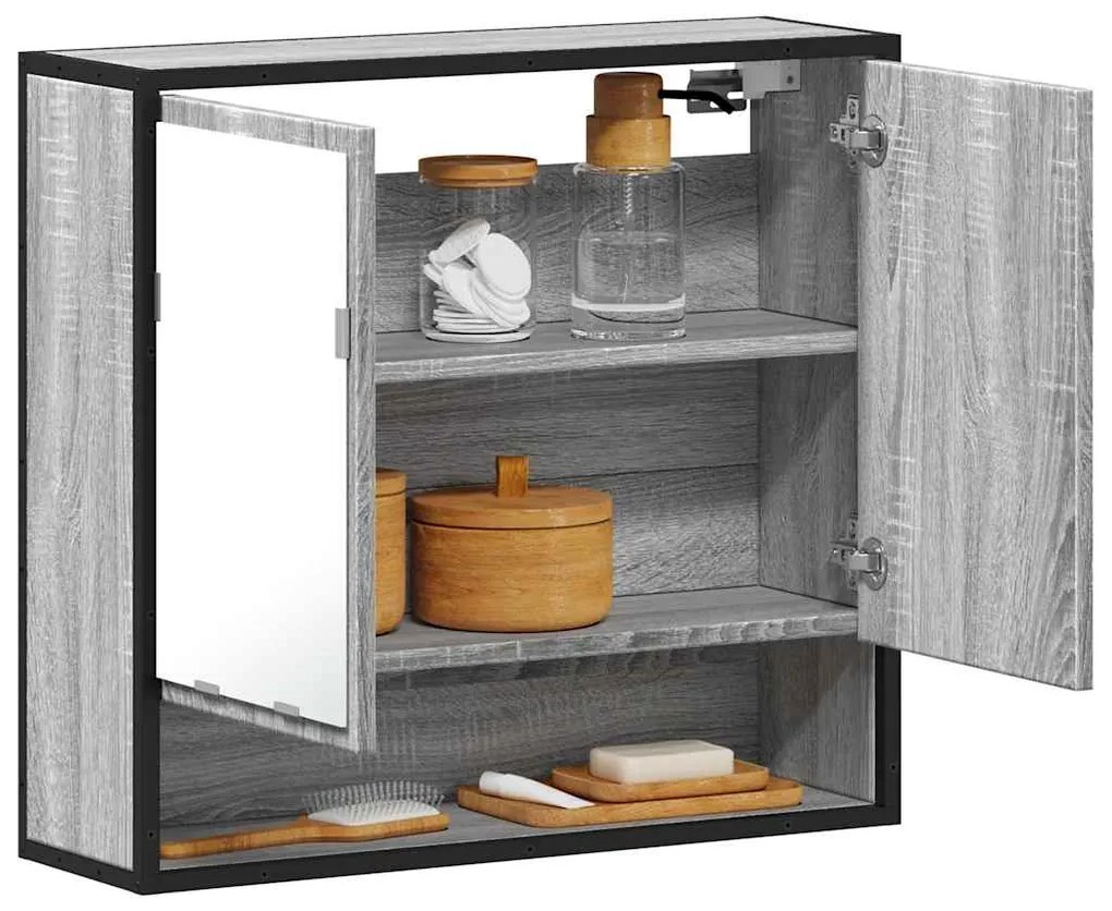 Ντουλάπι καθρέφτη μπάνιου Γκρι Sonoma 65x20x60 cm