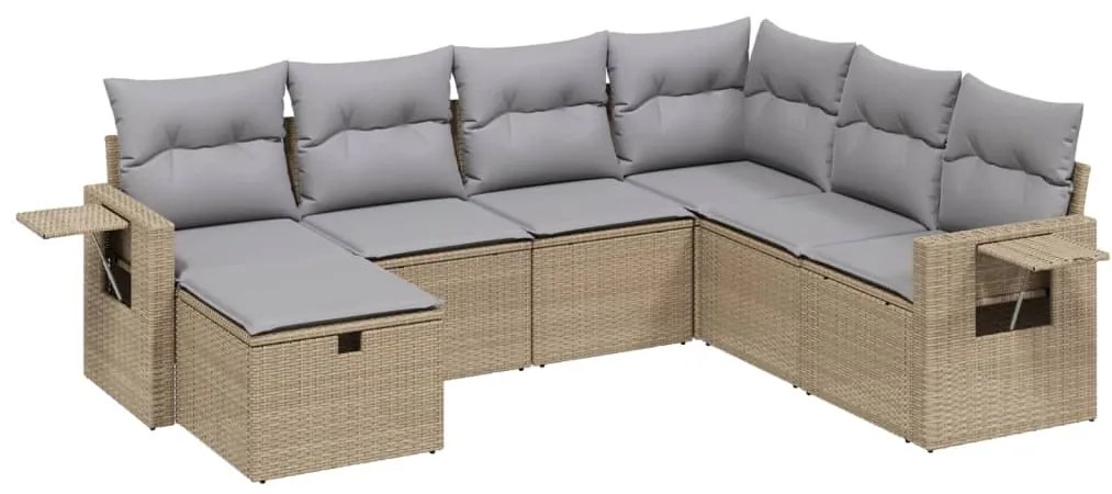 vidaXL Σετ Καναπέ Κήπου 7 τεμ. Μικτό Μπεζ Συνθετικό Ρατάν & Μαξιλάρια