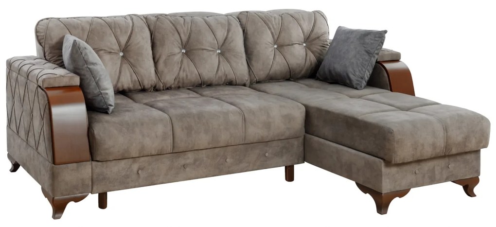 ΓΩΝΙΑΚΟΣ ΚΑΝΑΠΕΣ ΚΡΕΒΑΤΙ ΚΑΦΕ ΓΚΡΙ FB93095 227x155x80 εκ. 0516418