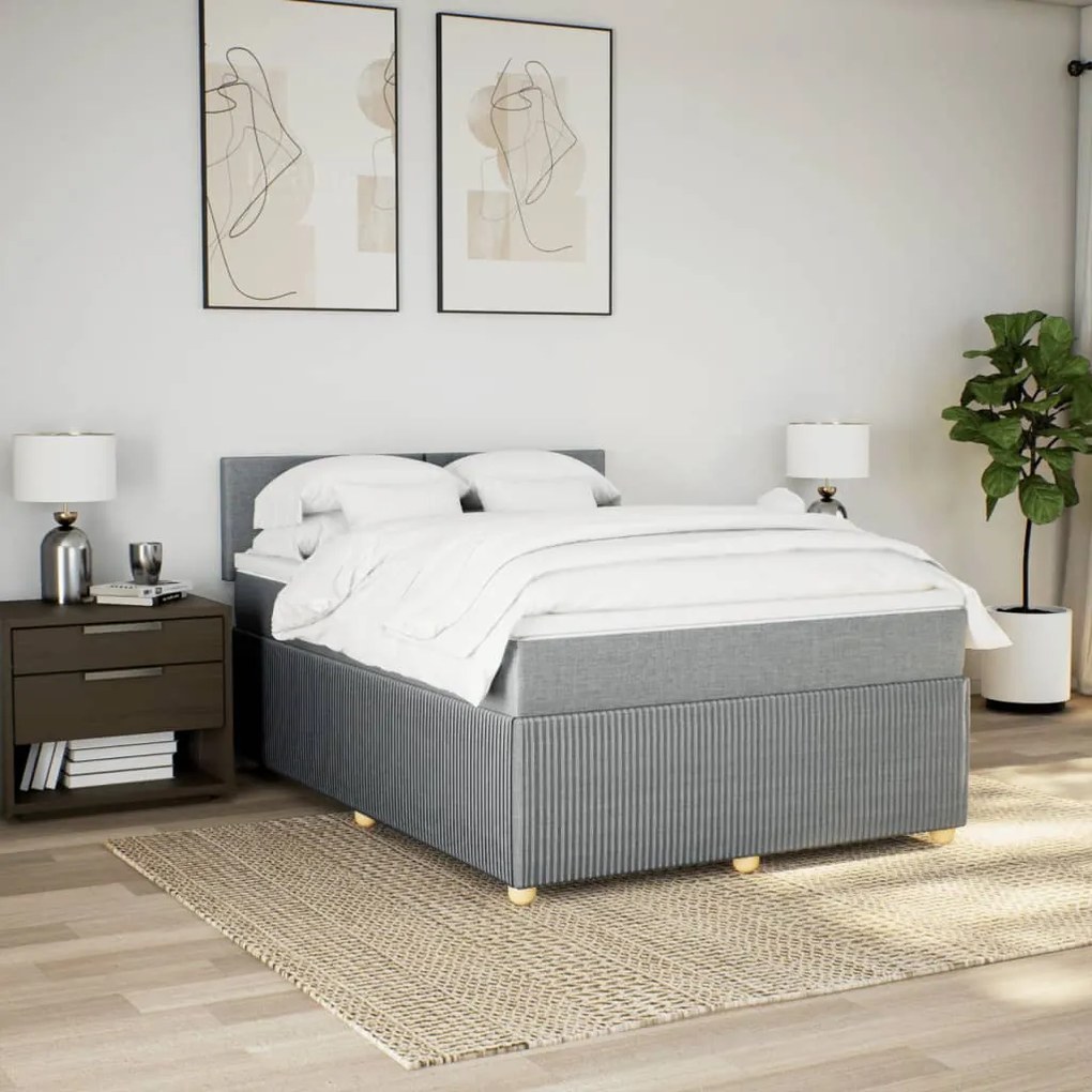 Κρεβάτι Boxspring με Στρώμα Ανοιχτό Γκρι 140x200 εκ. Υφασμάτινο - Γκρι