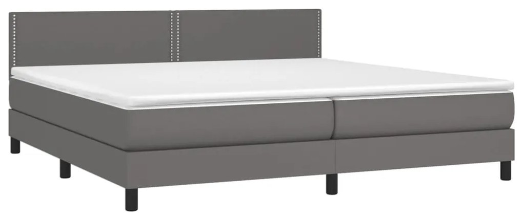 vidaXL Κρεβάτι Boxspring με Στρώμα & LED Γκρι 200x200 εκ. Συνθ. Δέρμα