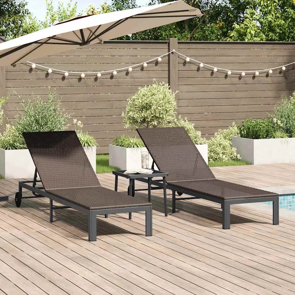 vidaXL Ήλιο-κρεβάτι 2 pcs Καφέ 40 x 39 x 40.5εκ συνθετικό ρατάν