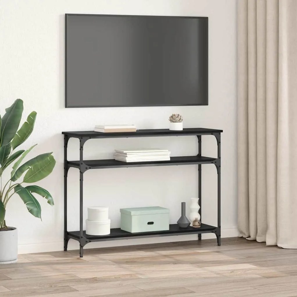 vidaXL Τραπέζι κονσόλας με ράφι Μαύρη Οξυά 100 x 29 x 75 εκ.