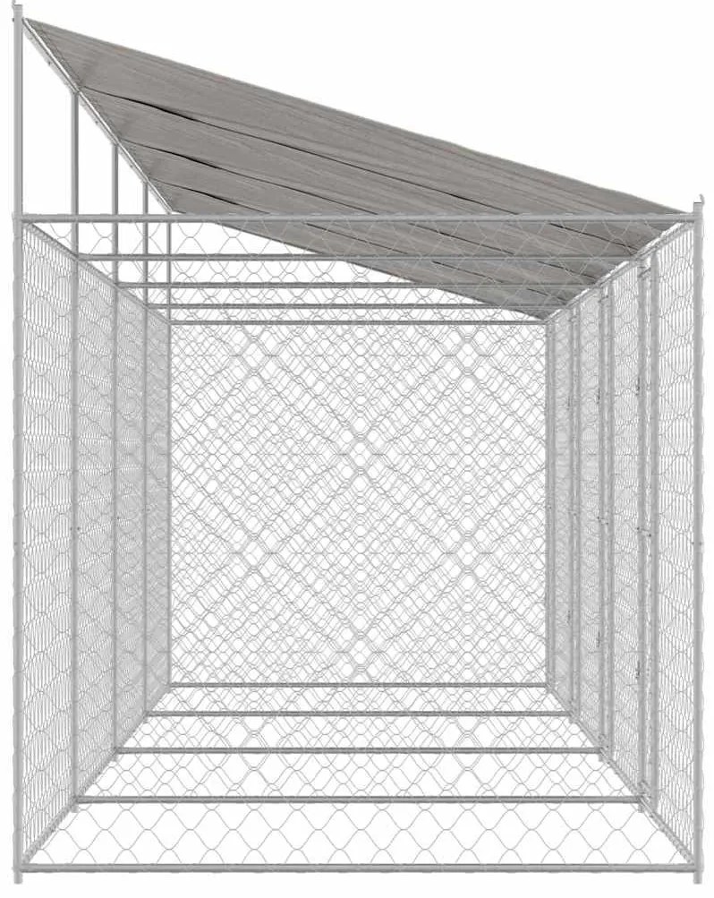 vidaXL Κλουβί Σκυλιού με Στέγη Ασημί 800 x 200 x 258 εκ Χάλυβας και PE