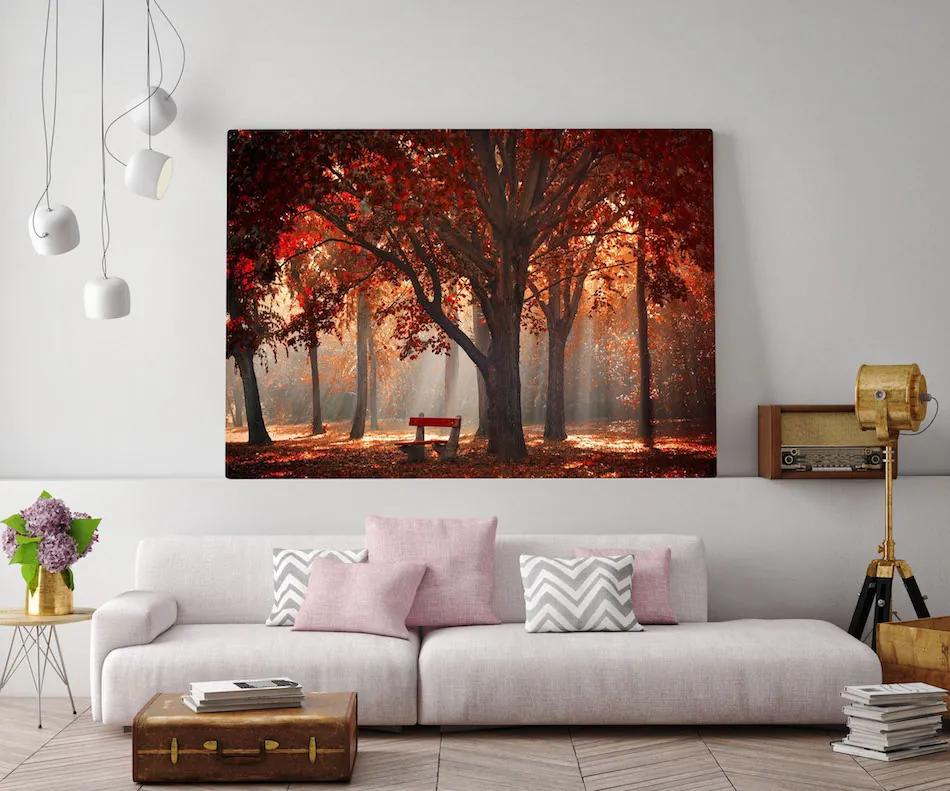 Πίνακας σε καμβά δέντρο με κόκκινα φύλλα KNV875 65cm x 95cm