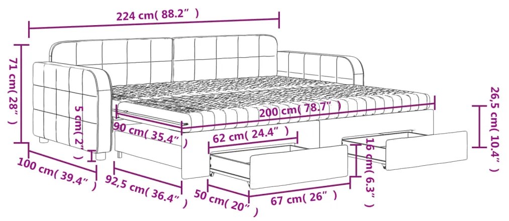 Καναπές Κρεβάτι Συρόμενος Μπλε 90x200 εκ. Βελούδινος &amp; Συρτάρια - Μπλε