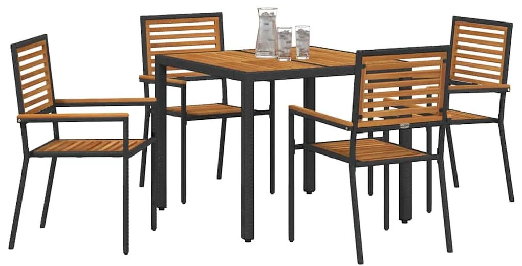 vidaXL Σέτ φαγητού για κήπο 5 pcs Μαύρος, Ξύλο 90 x 90 x 75 cm