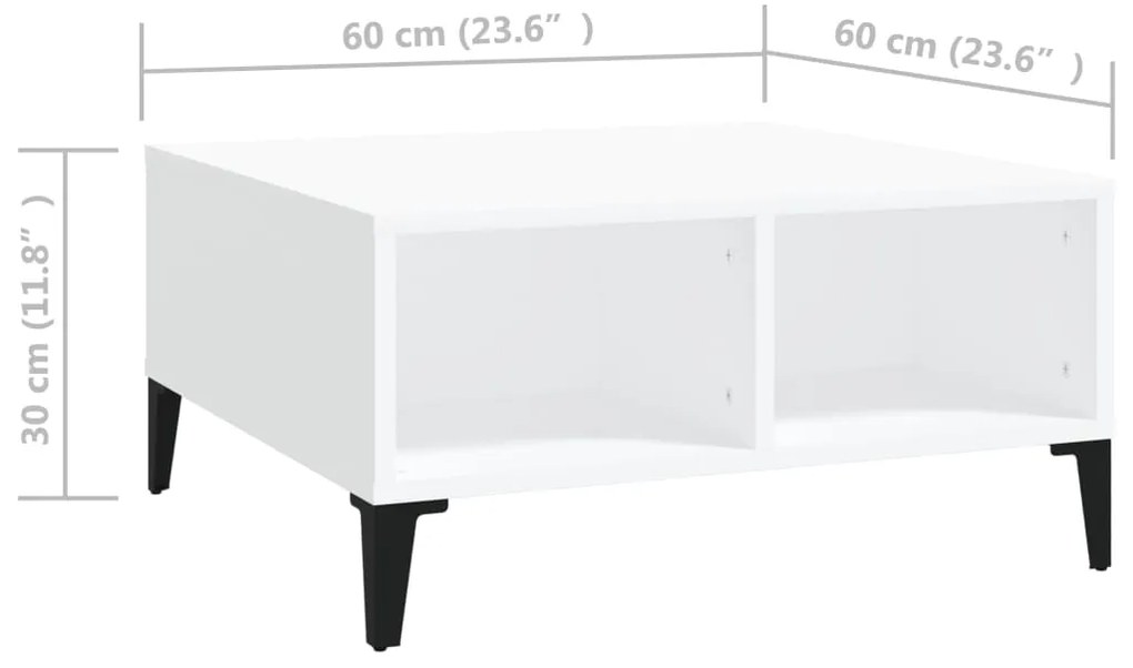 Τραπεζάκι Σαλονιού Λευκό 60 x 60 x 30 εκ. Επεξεργασμένο Ξύλο - Λευκό