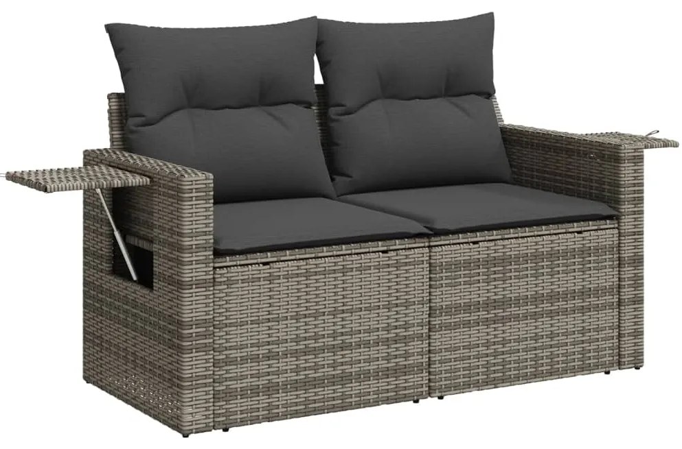 vidaXL Καναπές Κήπου Διθέσιος Γκρι από Συνθετικό Ρατάν με Μαξιλάρια