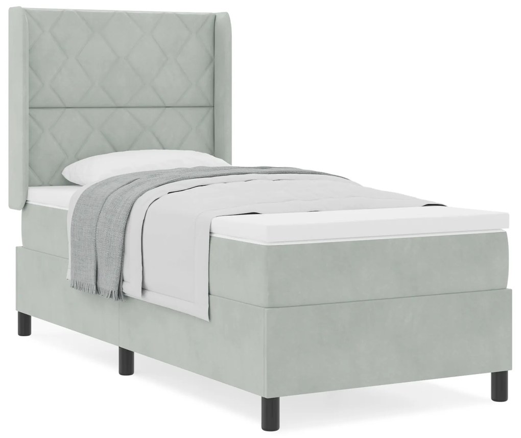vidaXL Κρεβάτι Box Spring με Στρώμα Ανοιχτό Γκρι 90x200 εκ Βελούδο