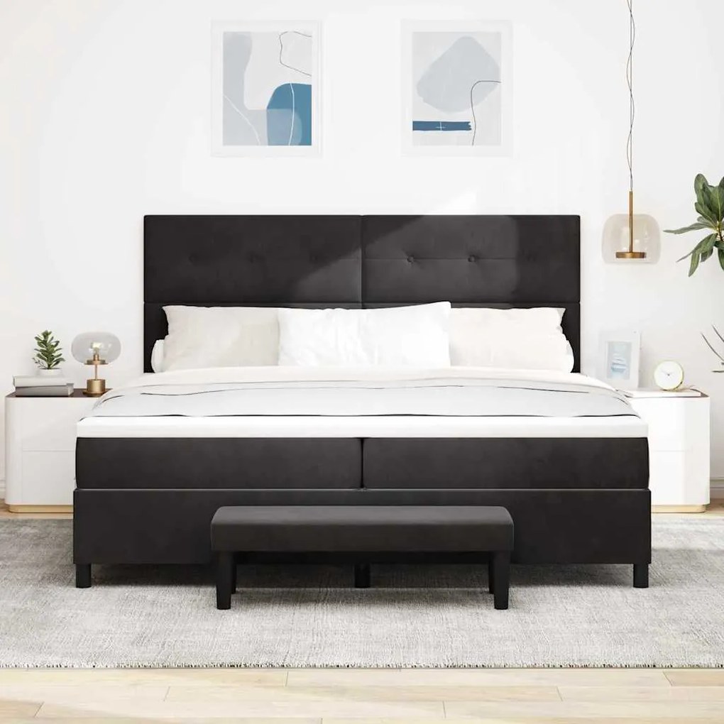 vidaXL Κρεβάτι με ελατήρια με στρώμα Μαύρο 200 x 200 cm Βελούδο