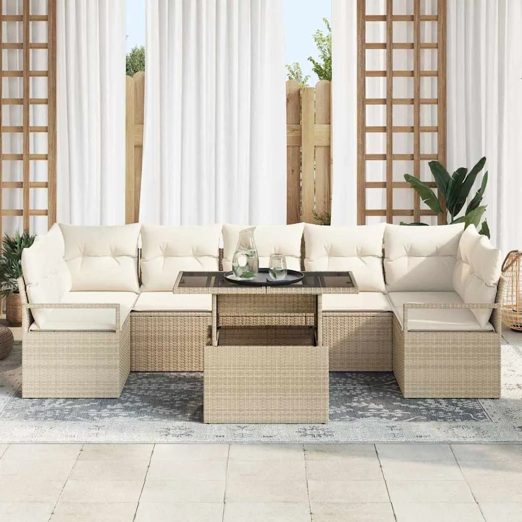 vidaXL Σετ Καναπέ Κήπου με αποθήκευση 8 pcs Μπεζ Πολυ ράταν