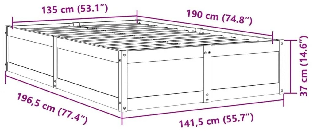 Σκελετός Κρεβ. Χωρίς Στρώμα Λευκό 135x190 εκ Μασίφ Πεύκο - Λευκό