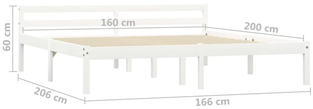 vidaXL Πλαίσιο Κρεβατιού Λευκό 160 x 200 εκ. από Μασίφ Ξύλο Πεύκου