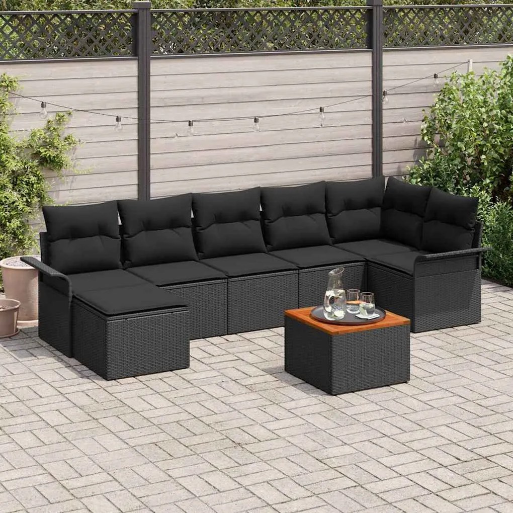 vidaXL Σετ Καναπέ Κήπου 8 pcs Μαύρο Πολυ ράταν