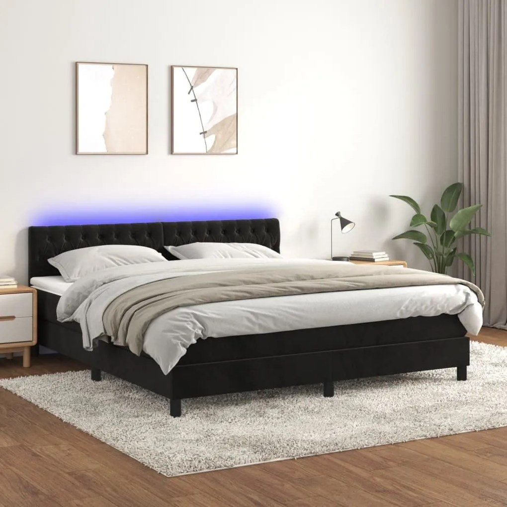 ΚΡΕΒΑΤΙ BOXSPRING ΜΕ ΣΤΡΩΜΑ &amp; LED ΜΑΥΡΟ 160X200 ΕΚ. ΒΕΛΟΥΔΙΝΟ 3134593