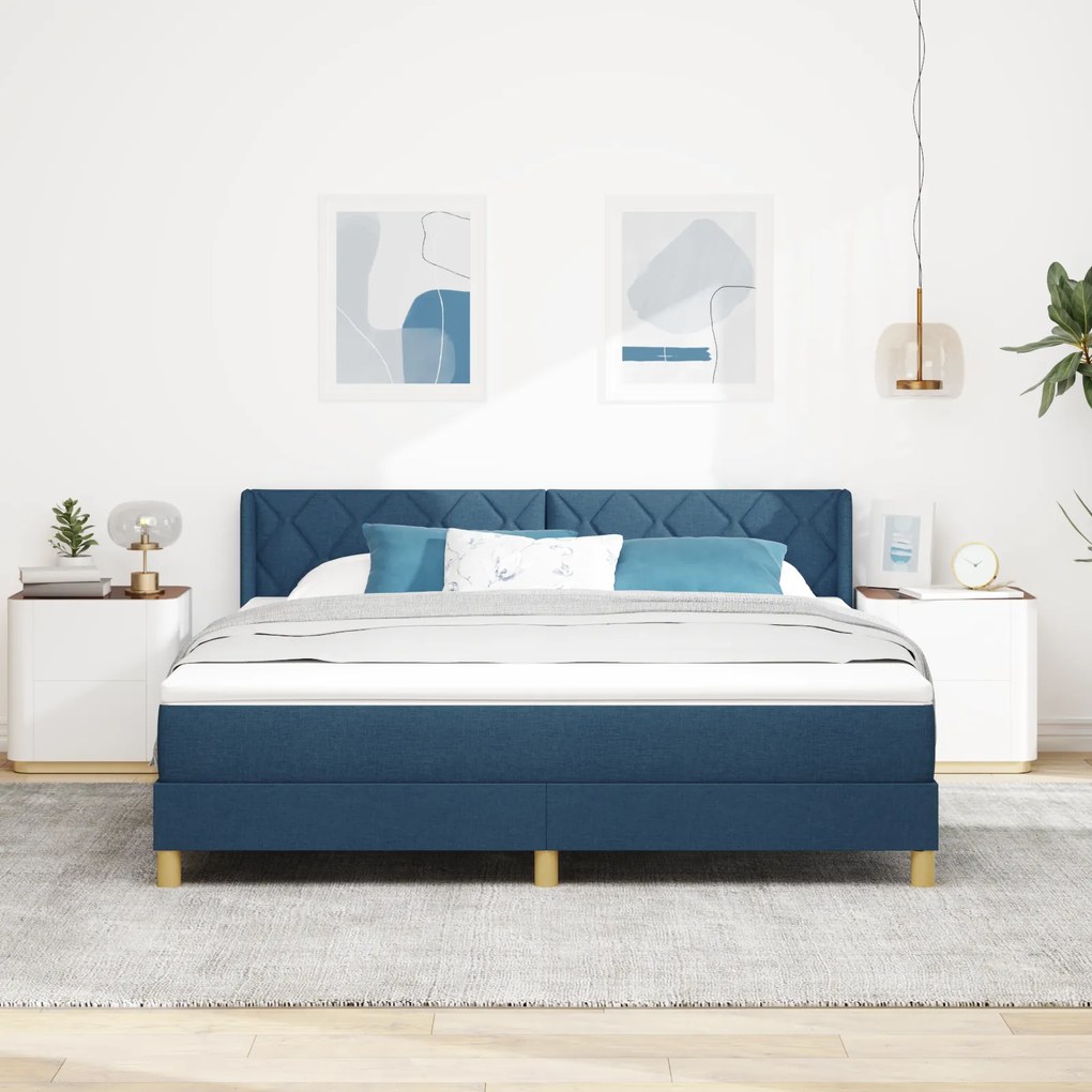 vidaXL Κρεβάτι Box Spring με Στρώμα σε Μπλε, 180 x 200 εκ., Ύφασμα.