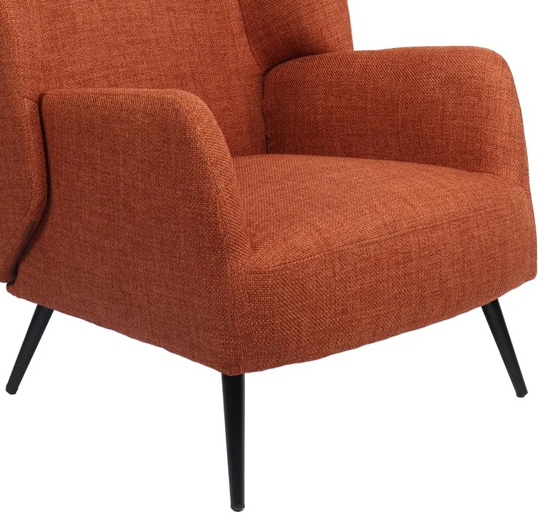 Πολυθρόνα Mareta pakoworld terracotta ύφασμα με πόδι σε μαύρη απόχρωση 83x80x99εκ
