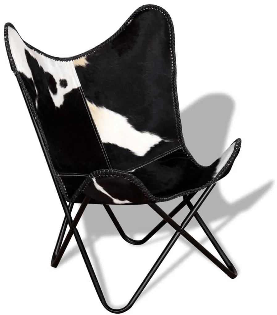 Πολυθρόνα Πεταλούδα Μαύρο και Λευκό από Γνήσιο Δέρμα Αγελάδας - Μαύρο