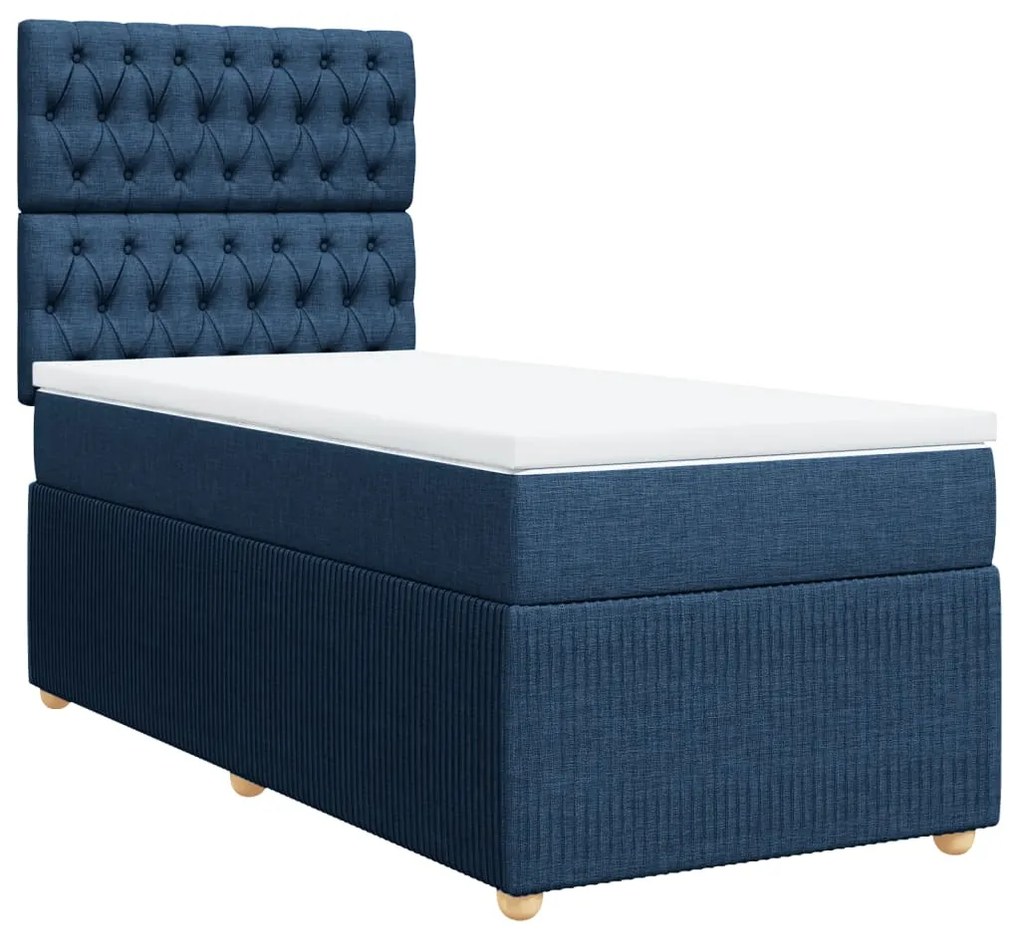 vidaXL Κρεβάτι Boxspring με Στρώμα Μπλε 90x200 εκ.Υφασμάτινο