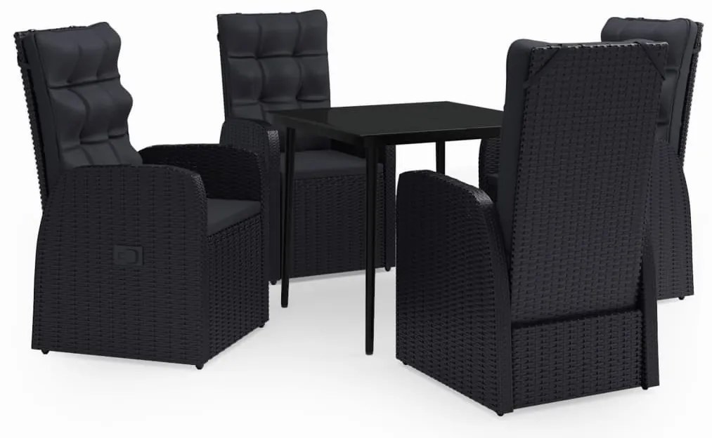 vidaXL Σετ Τραπεζαρίας Κήπου 5 Τεμαχίων Μαύρο με Μαξιλάρια