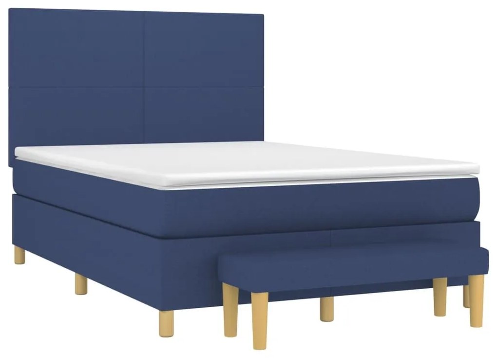 Κρεβάτι Boxspring με Στρώμα Μπλε 140x190 εκ. Υφασμάτινο - Μπλε