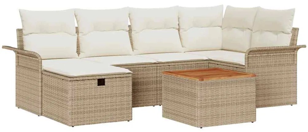 vidaXL Σετ Καναπέ Κήπου με μαξιλάρι 7 pcs Μπεζ Πολυ ράταν