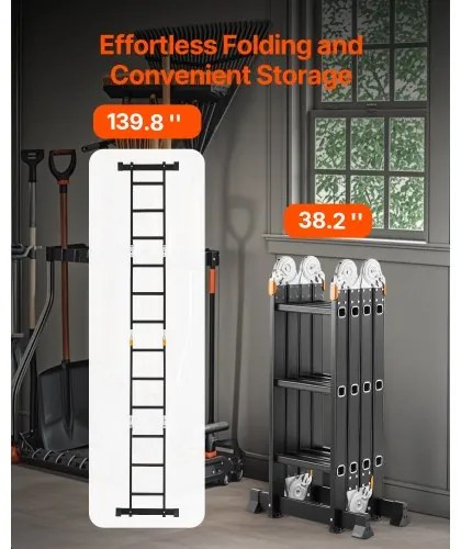 VEVOR Multi-Purpose Folding Ladder 7-in-1 3 Step 12ft with Scaffolding Plank